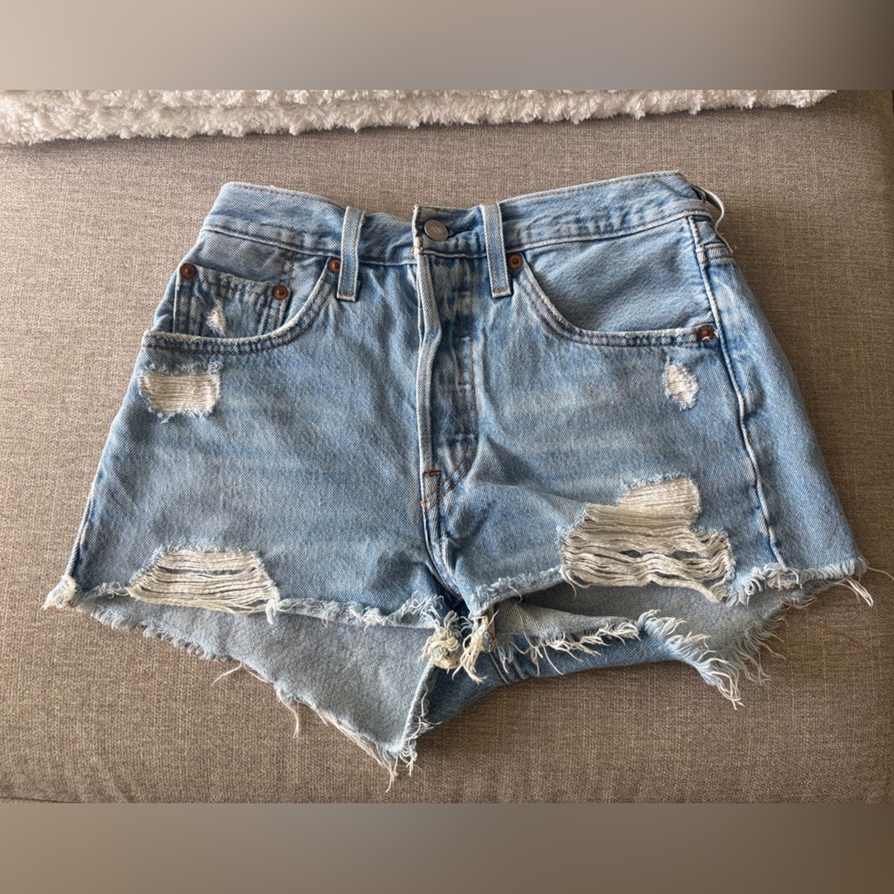 Levi's Light Blue Denim Jean Shorts with Leather Patch